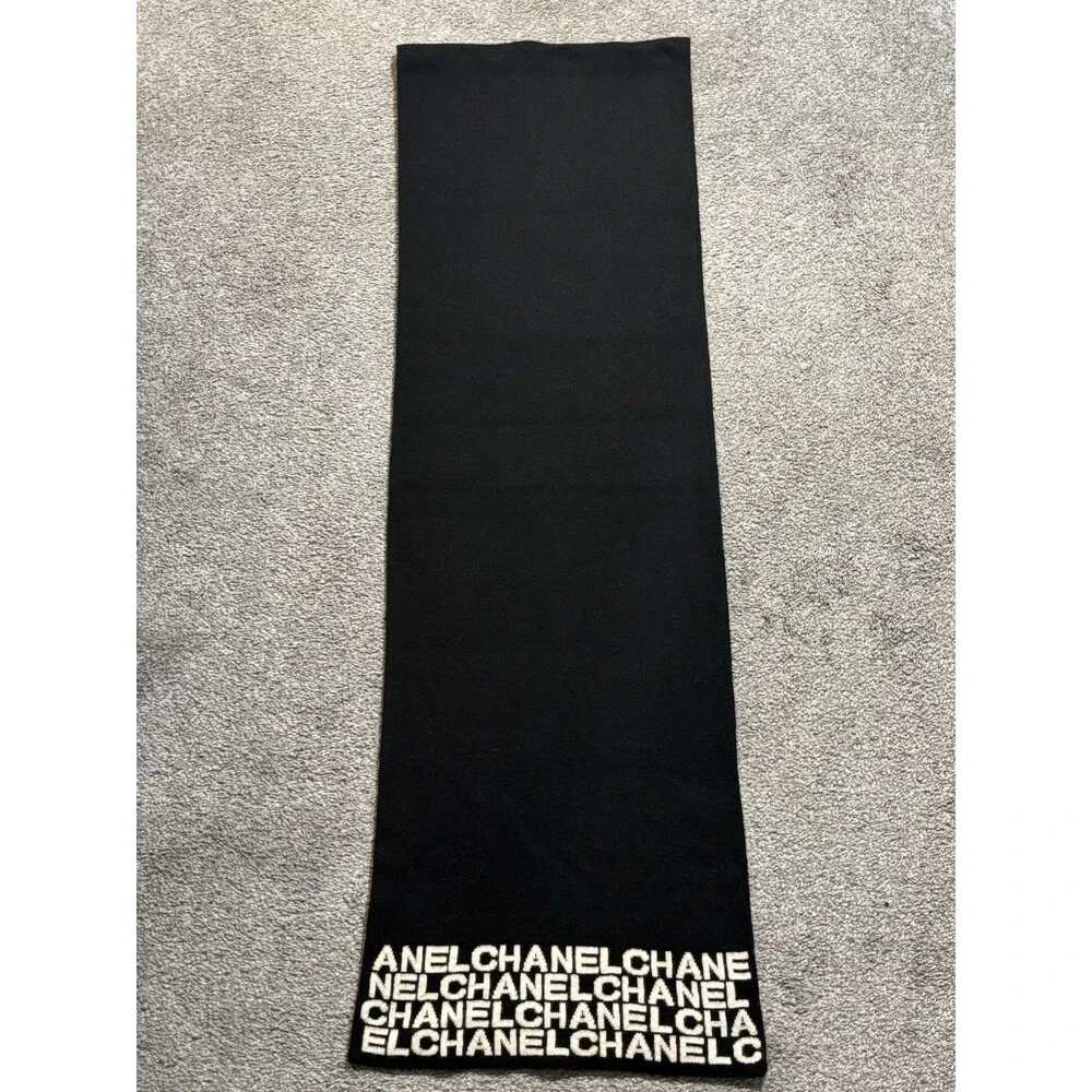 Chanel Cashmere Black Logo Trim‎ Scarf
